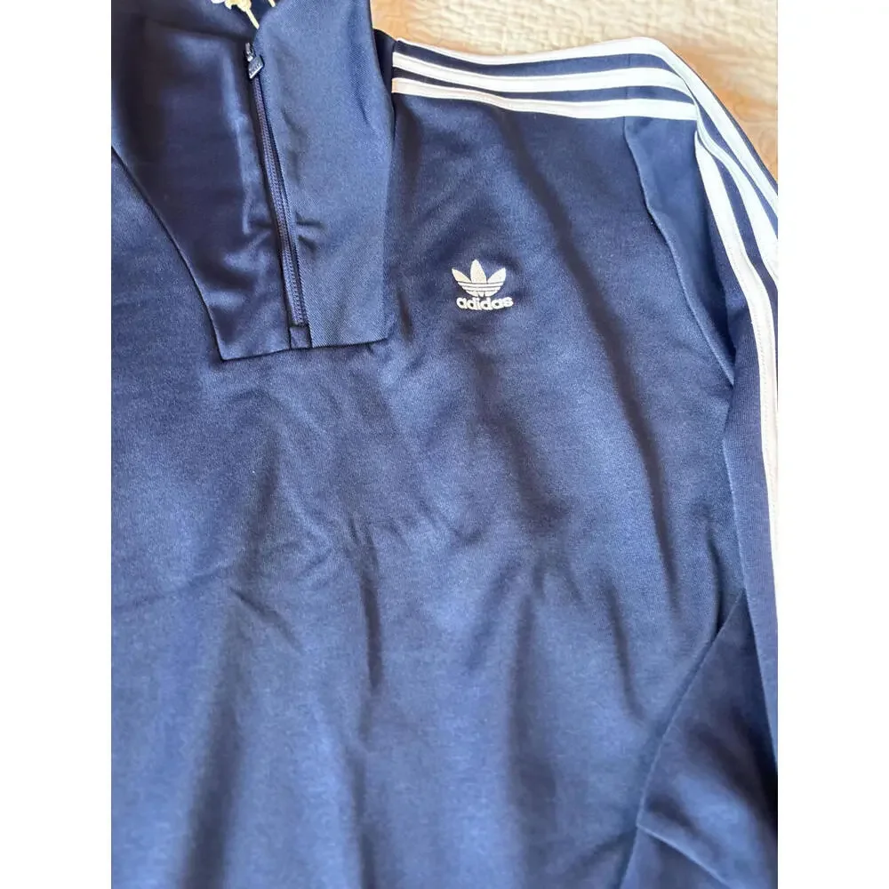 Adidas Men's Navy Blue 1/4‎ Zip Sweatshirt with White Stripes Size Small #755